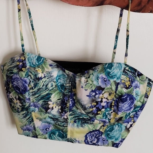 TOPSHOP Floral Padded Bralet Crop Top Size M - Picture 1 of 3
